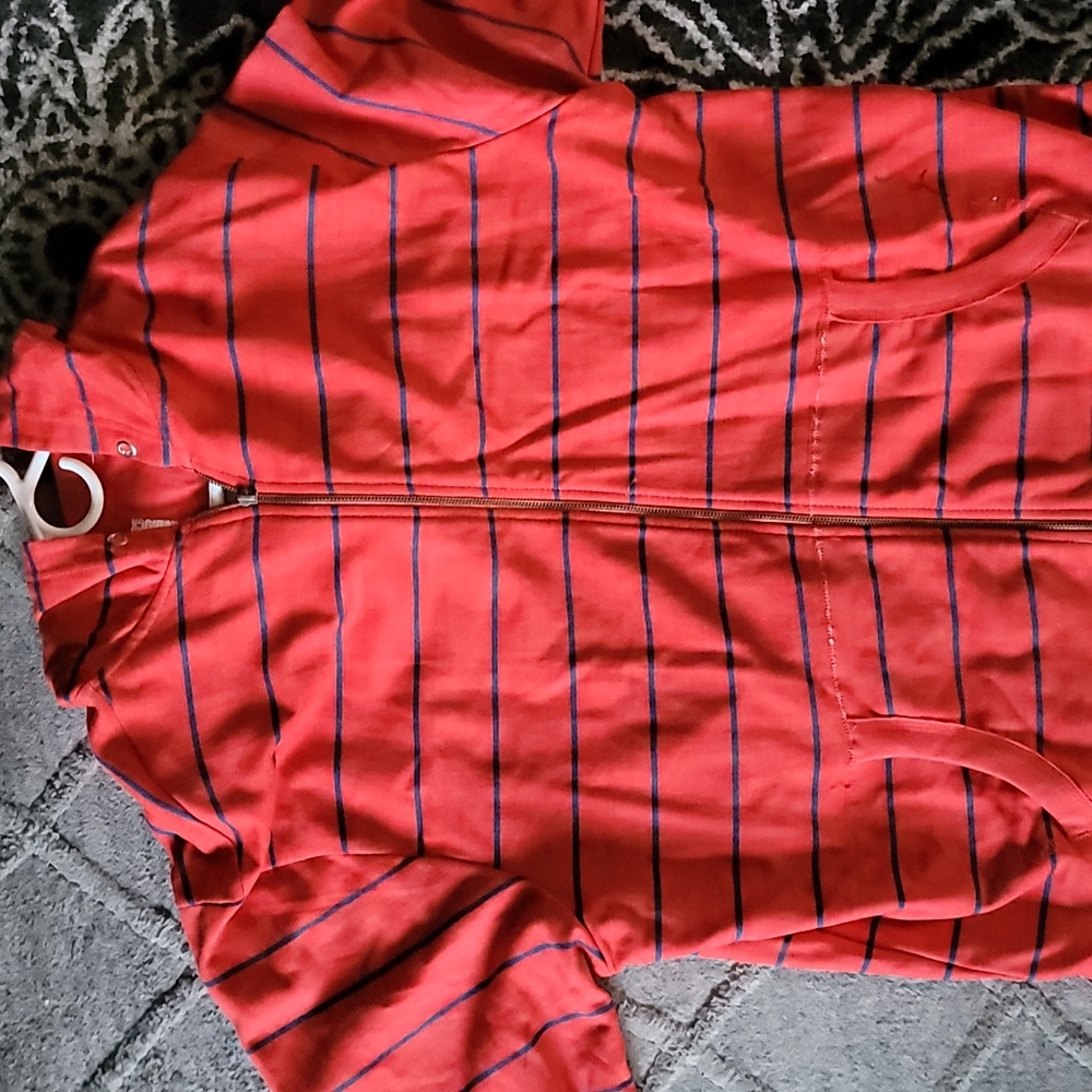 RED STRIP ZIP UP HOODIE